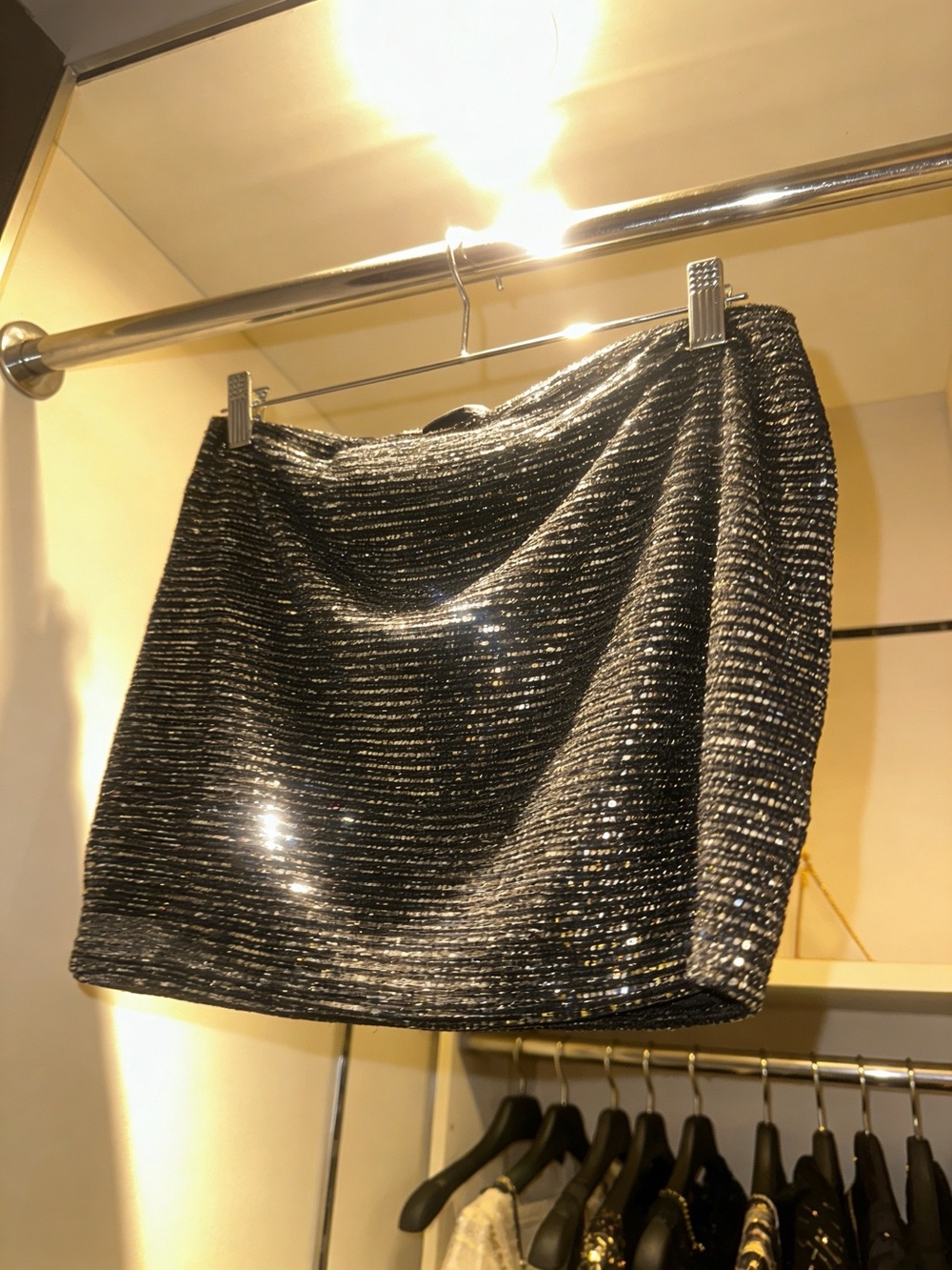PrettyLittleThing Black Metallic Sparkle Mini Skirt